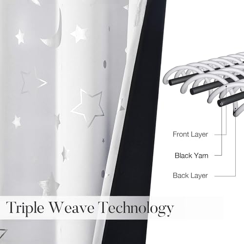 WUBODTI Grey White 100% Blackout Star Curtains for Living Room Kids Room 84 Inches Long 2 Panel Sets, Grommet Cute Space Nusery DrapesThermal Insulated Curtain for Bedroom Baby Room - Image 3