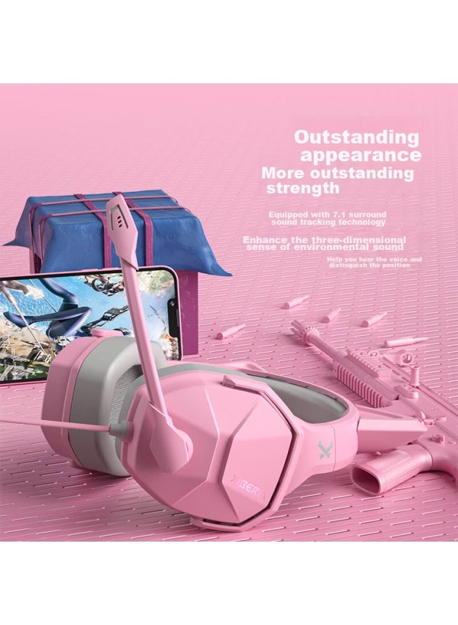 Xiberia V13u Pink Cat Ear Gaming Headset, Wired 7.1 Surround Sound, E-sports Computer Headphones, Internet Celebrity Pubg Headphones, For Girls, Students, Online Cl, Headset - Image 1