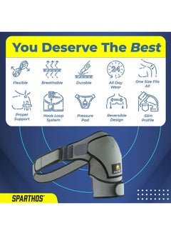 Sparthos Shoulder Brace - Support and Compression Sleeve for Torn Rotator Cuff, AC Joint Pain Relief - Arm Immobilizer Wrap, Ice Pack Pocket, Stability Strap, Dislocated Sholder - for Men and Women  - Image 5