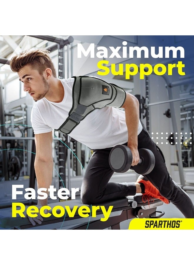 Sparthos Shoulder Brace - Support and Compression Sleeve for Torn Rotator Cuff, AC Joint Pain Relief - Arm Immobilizer Wrap, Ice Pack Pocket, Stability Strap, Dislocated Sholder - for Men and Women - Image 3
