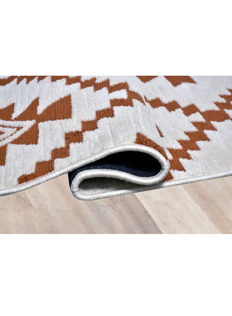 سجادة هندية سميكة مقاومة للانزلاق مصنوعة آليًا من إيكاري - عاجي - نحاسي - 190 × 290 سم - Image 2