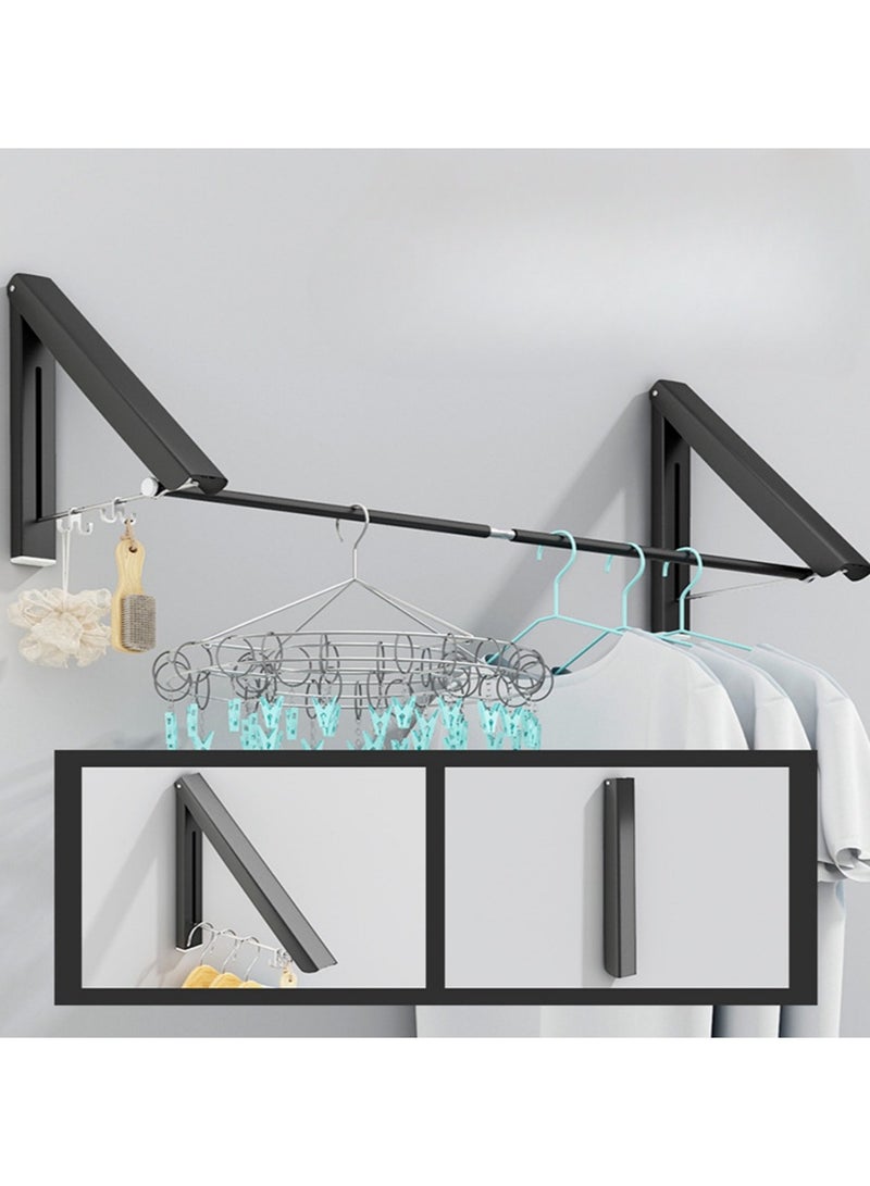 Bi-Folding Clothes Hanger With Extension Rod, Wall-Mounted Retractable Clothes Hanger For Laundry And Drying Room, Hanging Clothes Drying Rod, Small Foldable Clothes Hanger (Black) - Image 1