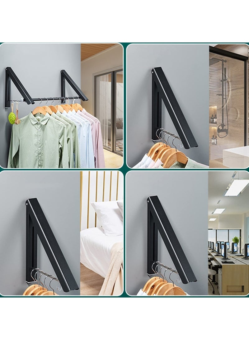 Bi-Folding Clothes Hanger With Extension Rod, Wall-Mounted Retractable Clothes Hanger For Laundry And Drying Room, Hanging Clothes Drying Rod, Small Foldable Clothes Hanger (Black) - Image 5