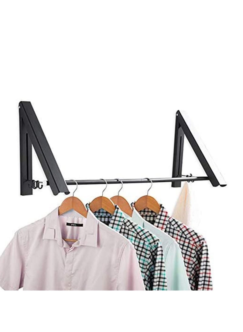 Bi-Folding Clothes Hanger With Extension Rod, Wall-Mounted Retractable Clothes Hanger For Laundry And Drying Room, Hanging Clothes Drying Rod, Small Foldable Clothes Hanger (Black) - Image 3