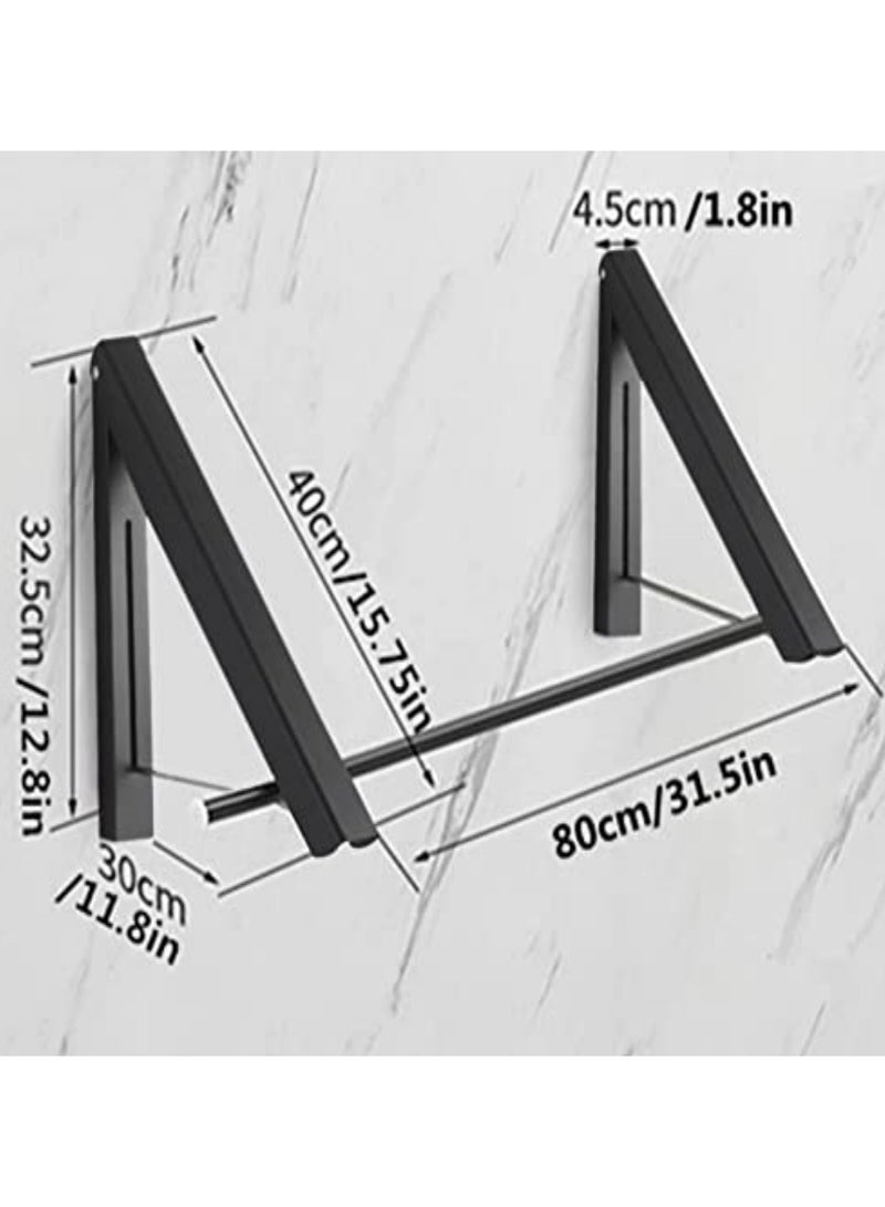 Bi-Folding Clothes Hanger With Extension Rod, Wall-Mounted Retractable Clothes Hanger For Laundry And Drying Room, Hanging Clothes Drying Rod, Small Foldable Clothes Hanger (Black) - Image 2