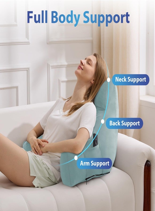 IPYNBAP Reading Pillow with Arms For Adult, Back Pillow for Bed Sitting Up, Shredded Memory Foam Backrest Pillow with Pockets & Removable Washable Cover, Lounging, Watching TV, Reading(Lake Blue 18in) - Image 5