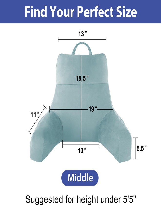 IPYNBAP Reading Pillow with Arms For Adult, Back Pillow for Bed Sitting Up, Shredded Memory Foam Backrest Pillow with Pockets & Removable Washable Cover, Lounging, Watching TV, Reading(Lake Blue 18in) - Image 2