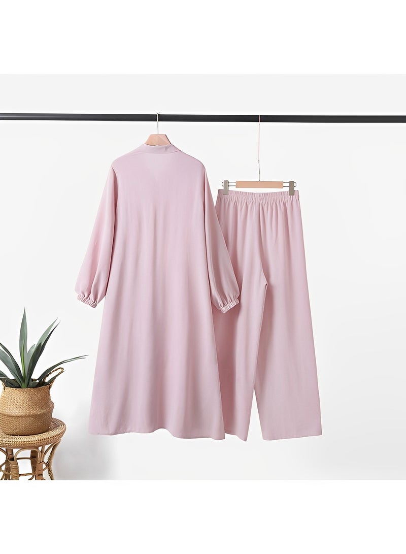 ريوكل طقم نسائي مسلم مكون من قطعتين يتكون من قميص بأكمام طويلة وأزرار وبنطلون عباية فستان كاجوال ملابس دبي - Image 4