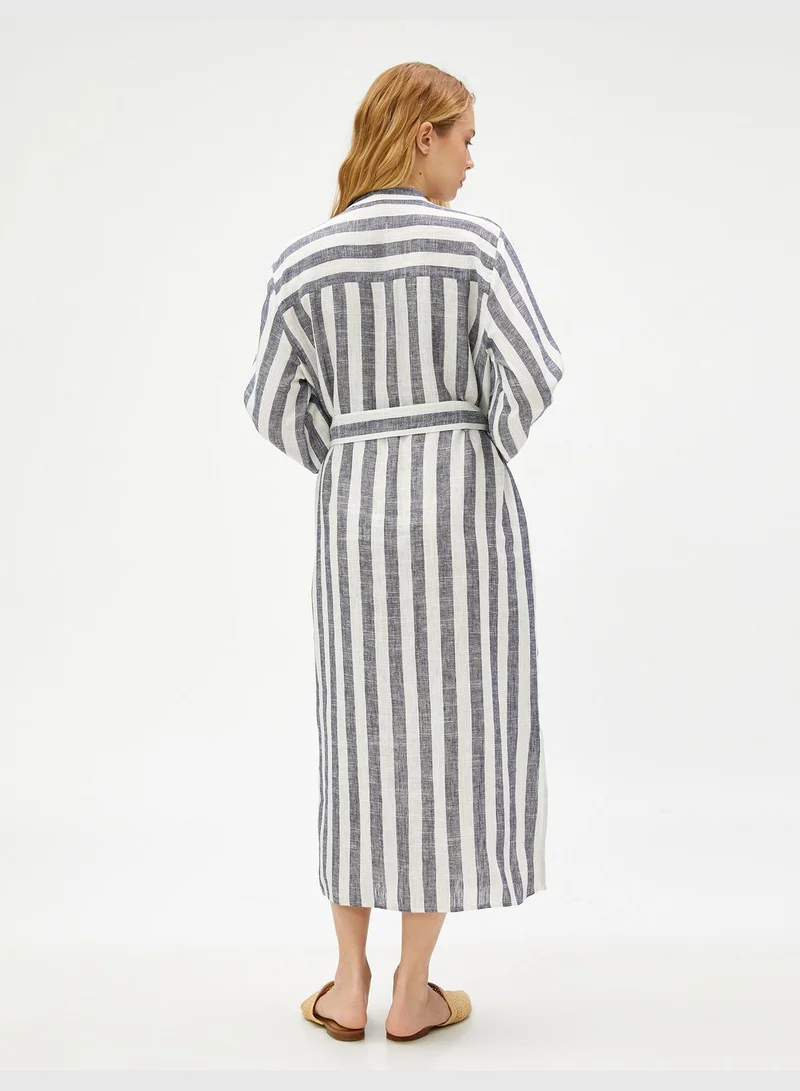 KOTON Linen Blended Shirt Dress Belt Detail