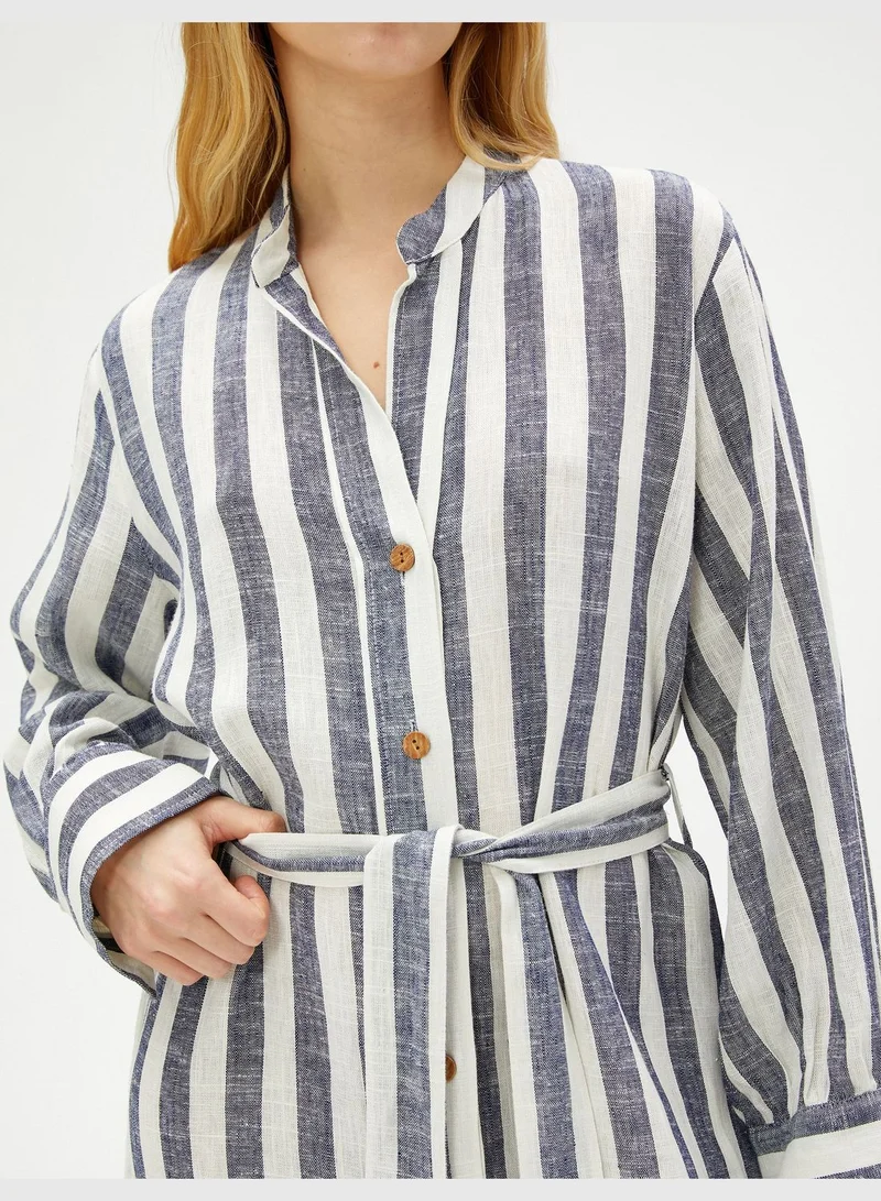 KOTON Linen Blended Shirt Dress Belt Detail