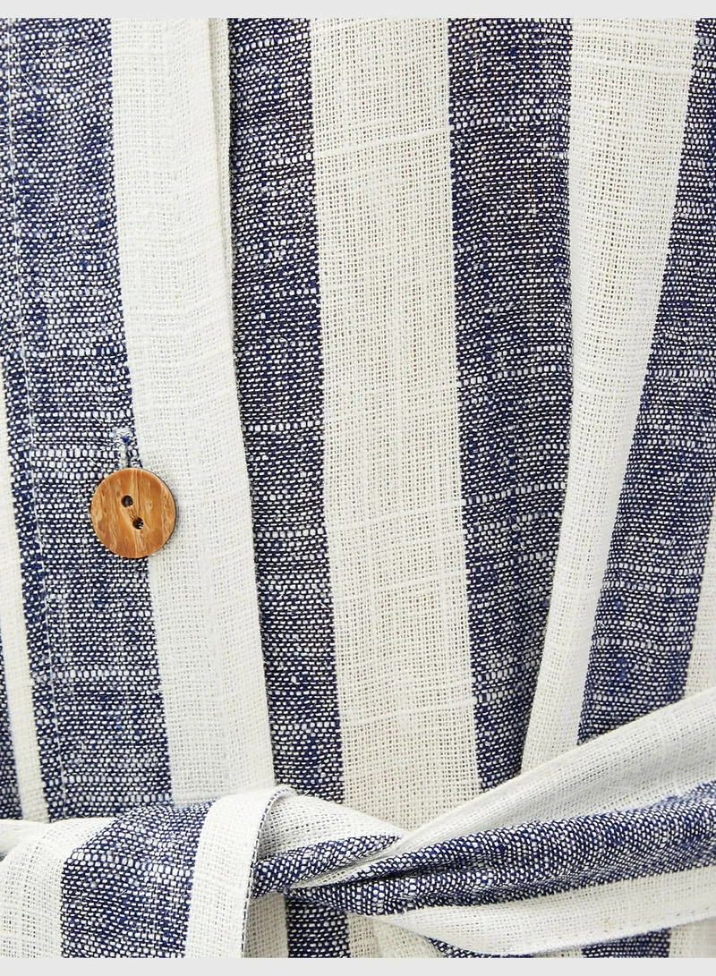 KOTON Linen Blended Shirt Dress Belt Detail