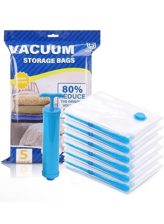 Dhanurdhar Compression Storage Bags 5 Pack LargeMediumSmall Sizes Vacuum Sealing for Clothes Storage Bedding Comforters Blankets Airtight Reusable ziplock Bag with Travelling Hand Pump - pzsku/ZBA5872FDA845E3BA8C2FZ/45/1748265404/3665f36e-c189-412b-9955-531a8eda36e5