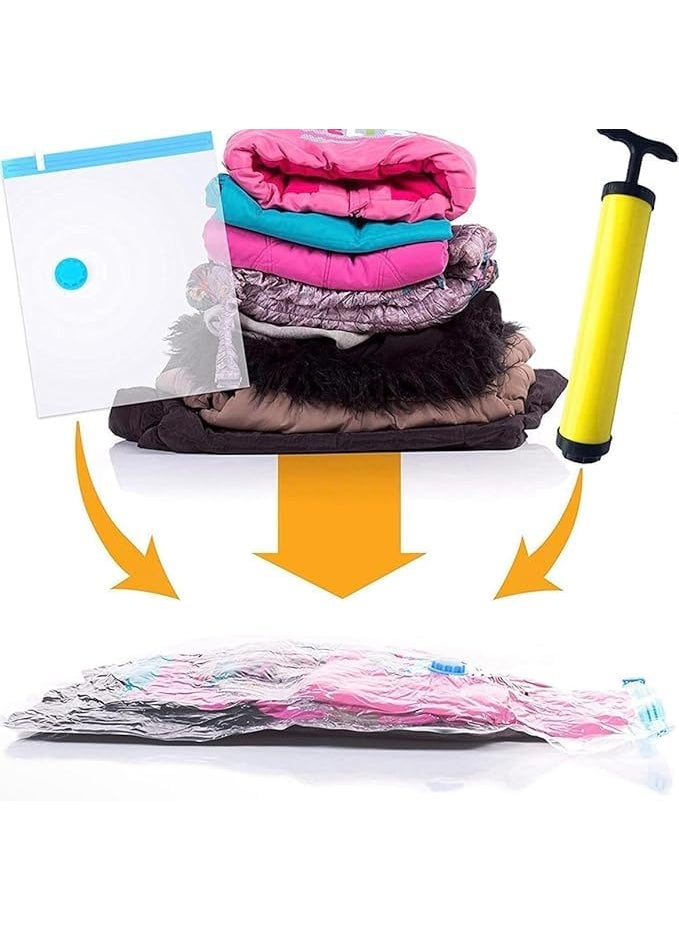 Dhanurdhar Compression Storage Bags 5 Pack LargeMediumSmall Sizes Vacuum Sealing for Clothes Storage Bedding Comforters Blankets Airtight Reusable ziplock Bag with Travelling Hand Pump