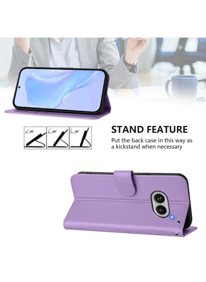 erorex Case For Nothing Phone 2A Skin Feel Solid Color Leather Phone Case with Lanyard - Image 3