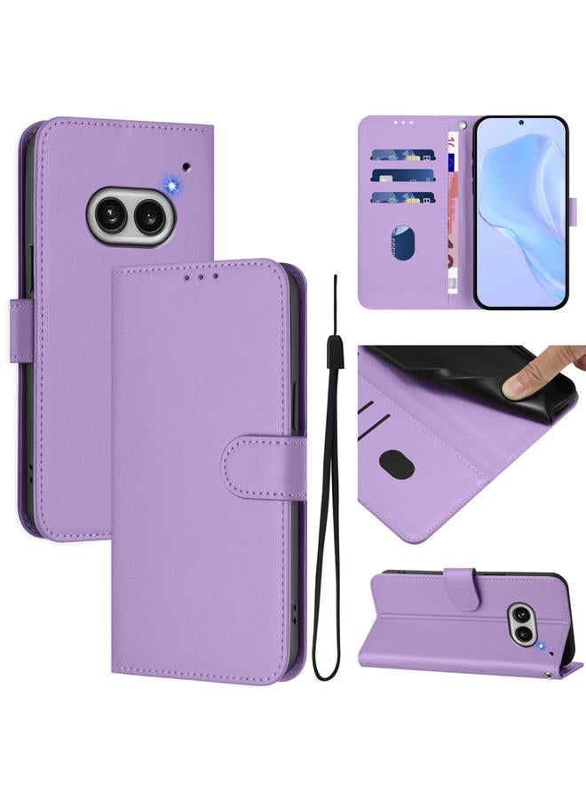 erorex Case For Nothing Phone 2A Skin Feel Solid Color Leather Phone Case with Lanyard - Image 1