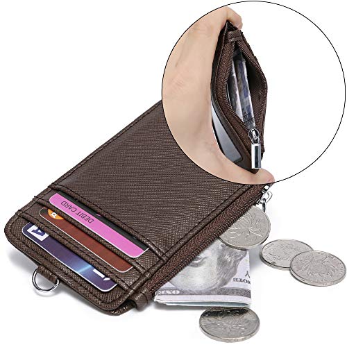 Leamekor ID Badge Holder with Neck Lanyard PU Leather ID Badge Wallet Case with 1 ID Window, 4 Card Slots, 1 Side Zipper Pocket (Coffee) - Image 4