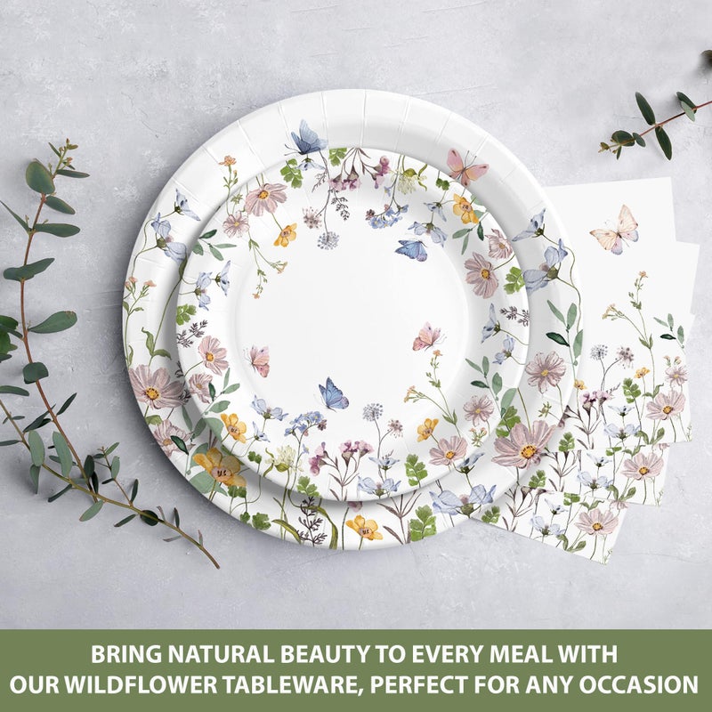 Audree 96 Pcs Wildflower Party Supplies, 24 set Disposable Paper Plates and Napkins for Party Baby Shower, Wedding, Birthday, Perfect for Guests Set Dinner and Dessert Plates, Napkins, Plastic Forks - Image 5