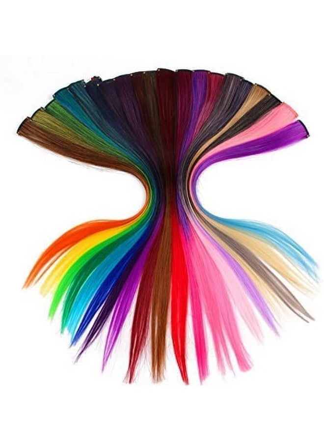 Foreign Holics 10Pcs Straight Colored Clip In On Synthetic Hair Extensions For Girls Party Ombre Mix Color - Image 1