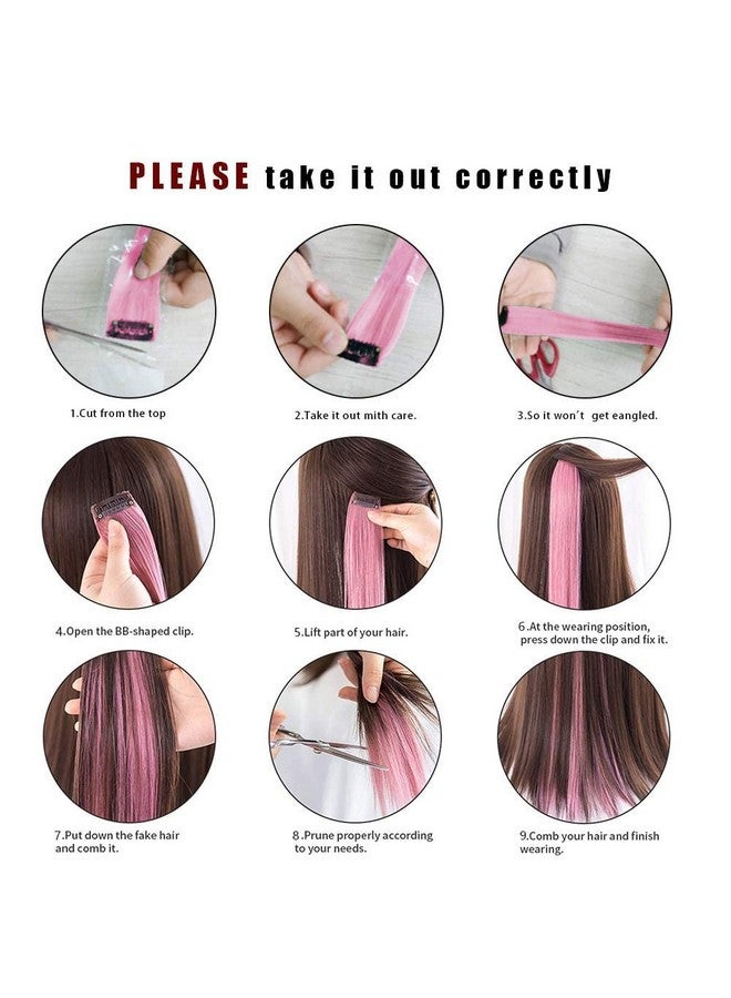 Foreign Holics 10Pcs Straight Colored Clip In On Synthetic Hair Extensions For Girls Party Ombre Mix Color - Image 3