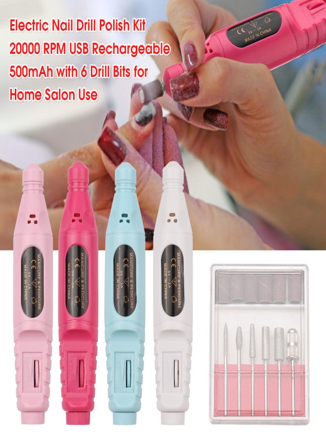 Electric Nail Drill Polish Kit 20000 RPM USB Rechargeable 500mAh Nail Drill Pen Manicure Pedicure Machine with 6 Drill Bits for Home Salon Use - Image 4