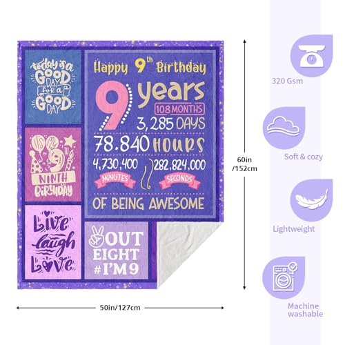 Yufrtck Birthday Gifts for 9 Year Old Girls, 9th Birthday Gifts for Girls, 9 Year Old Girl Gifts for Birthday, Birthday Gifts for 9-Yr-Old Girl, 9-Yr-Old Bday Gifts Throw Blanket 60 x 50 - Image 5
