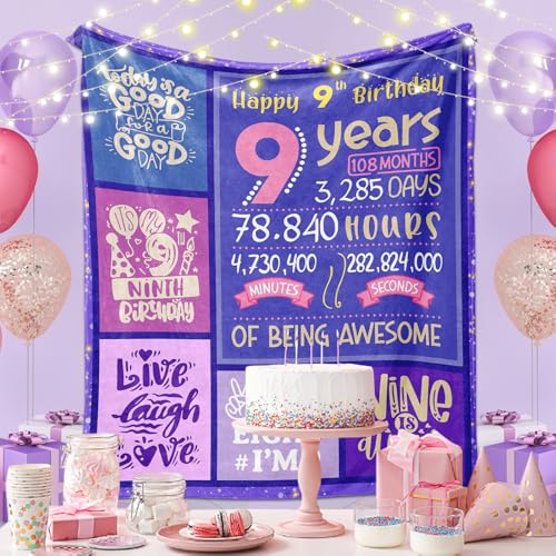 Yufrtck Birthday Gifts for 9 Year Old Girls, 9th Birthday Gifts for Girls, 9 Year Old Girl Gifts for Birthday, Birthday Gifts for 9-Yr-Old Girl, 9-Yr-Old Bday Gifts Throw Blanket 60 x 50 - Image 2