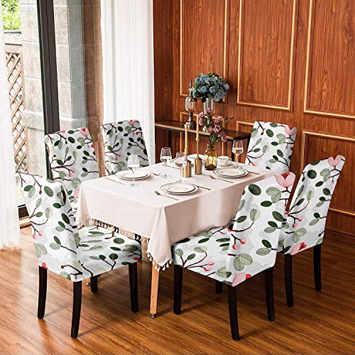 BRIDA ® Polyester & Spandex Elastic Stretchable Floral Printed Dining Chair Covers (White, Standard size) - Image 2