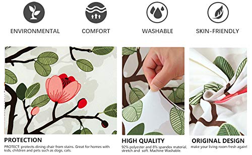 BRIDA ® Polyester & Spandex Elastic Stretchable Floral Printed Dining Chair Covers (White, Standard size) - Image 4