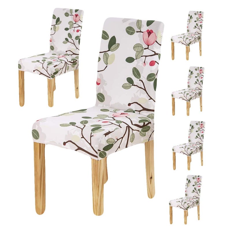 BRIDA ® Polyester & Spandex Elastic Stretchable Floral Printed Dining Chair Covers (White, Standard size) - Image 1