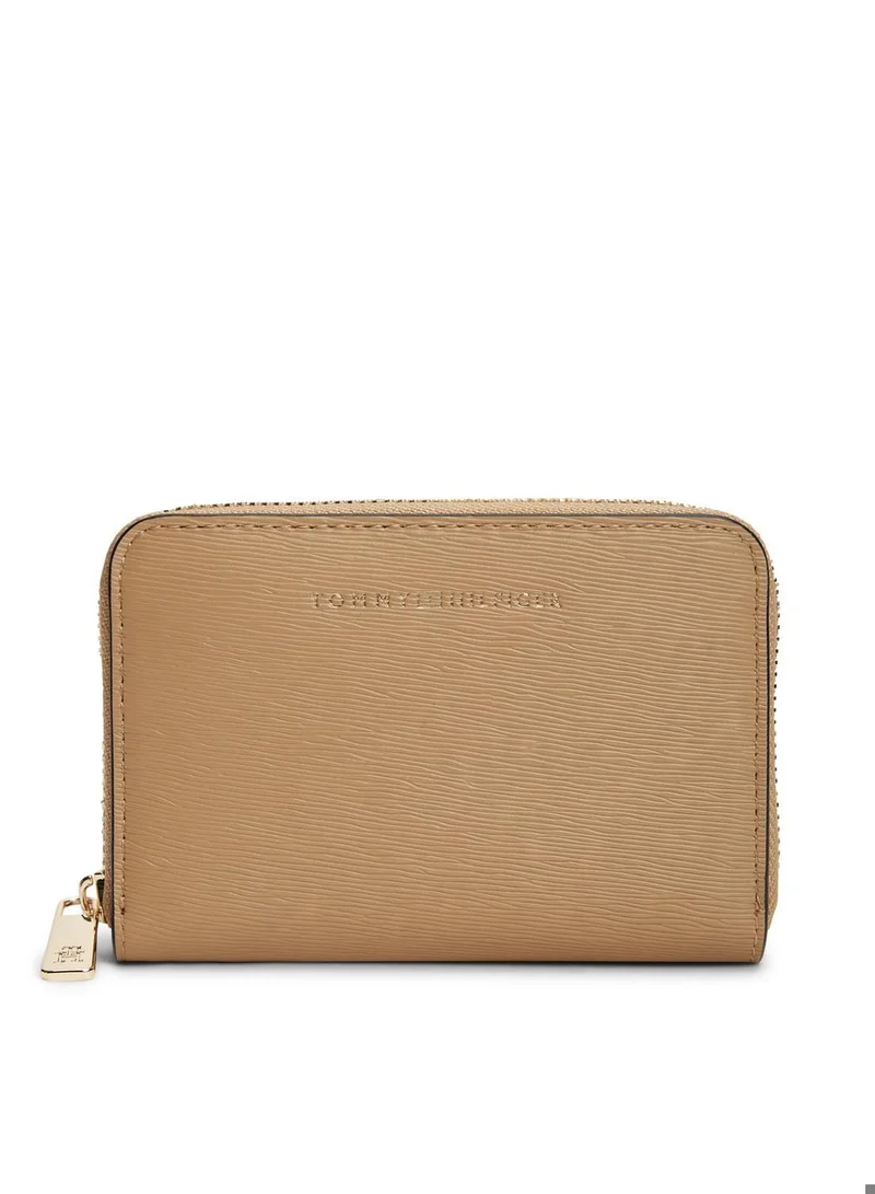 Metallic Logo Zip-Around Textured Wallet