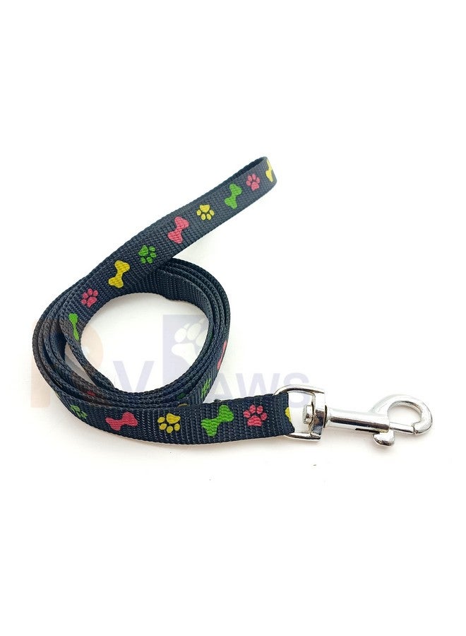 طقم طوق ومقود من النايلون مقاس 15 مم مطبوع عليه صورة جرو مع جرس، طوق ومقود بإبزيم قابل للتعديل، مثالي للتدريب/المشي مع الجراء والكلاب الصغيرة (أسود) - Image 2