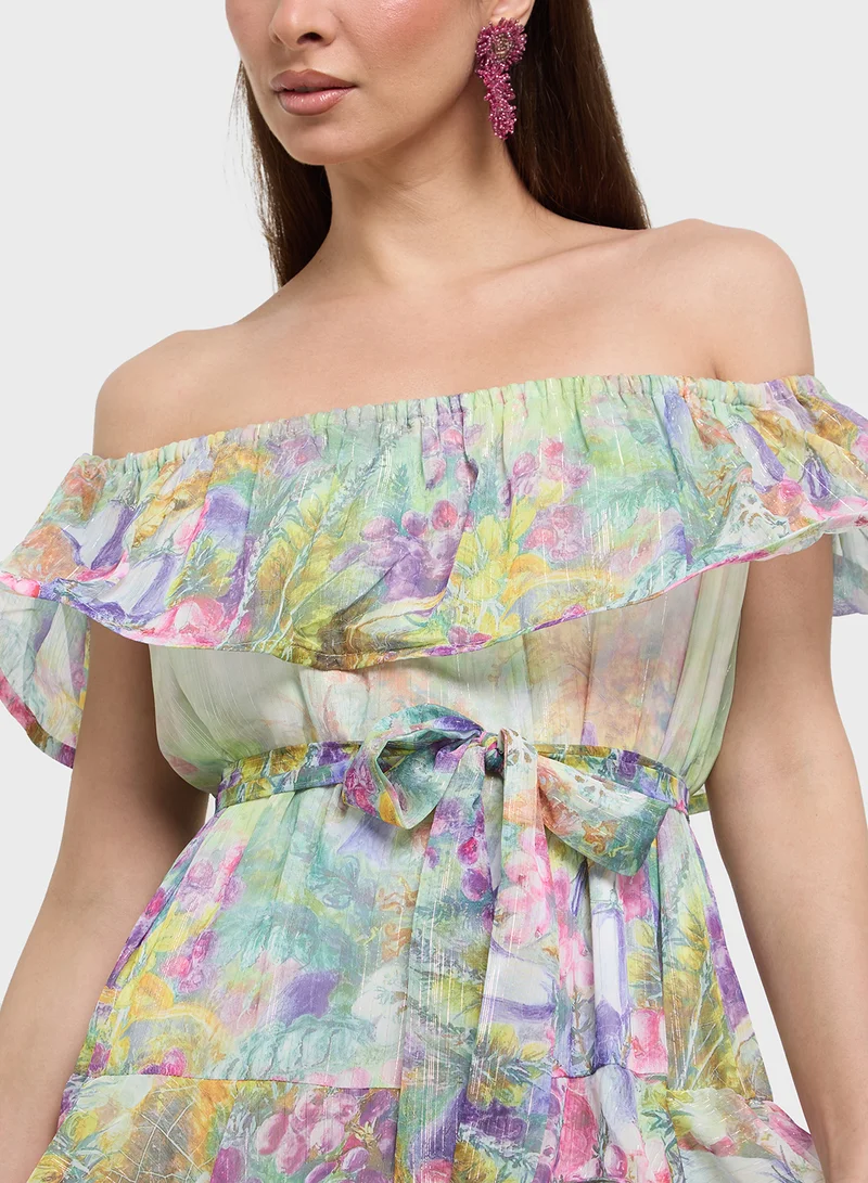 ELLA Off Shoulder Floral Print Dress