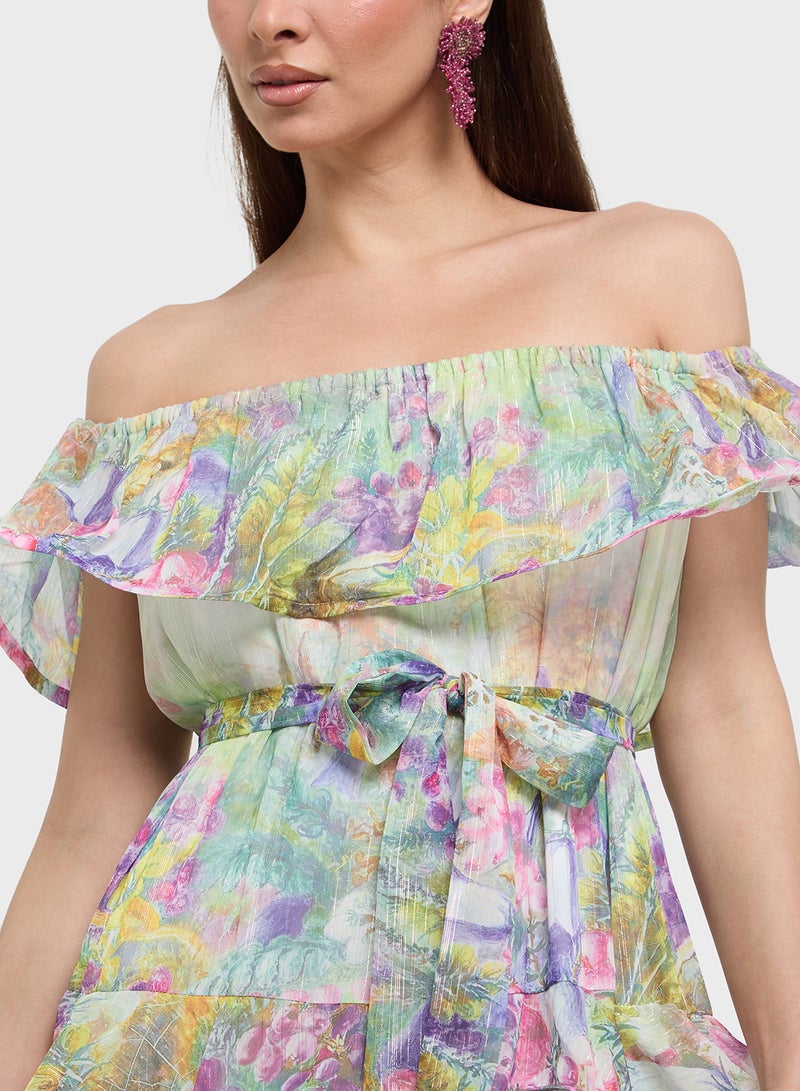 ايلا فستان مطبوع بالزهور بكتف مكشوف - Image 3