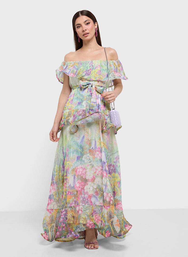 ايلا فستان مطبوع بالزهور بكتف مكشوف - Image 4
