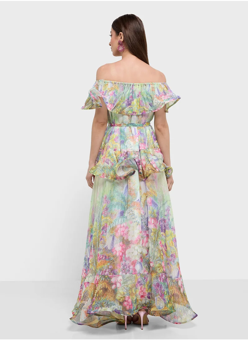 ELLA Off Shoulder Floral Print Dress