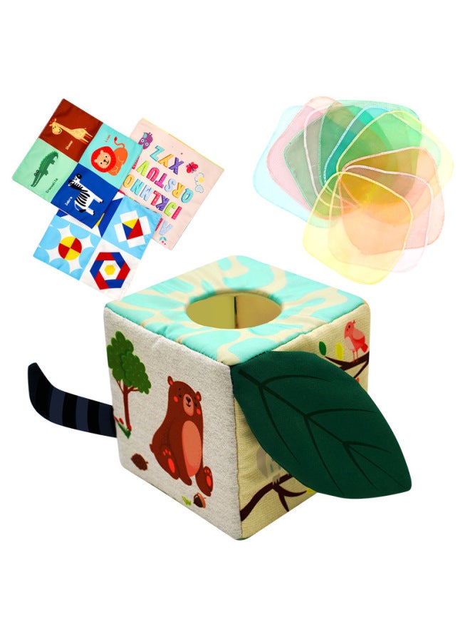 Children's Simulation Suction Tissue Box Baby Tear-free Paper-drawing Toy 1-3 Years Old Early Education Cloth Toy-Specifications:Square Tissue Box + 3 Ring Paper 10 Silk Scarves (75g)  - Image 1