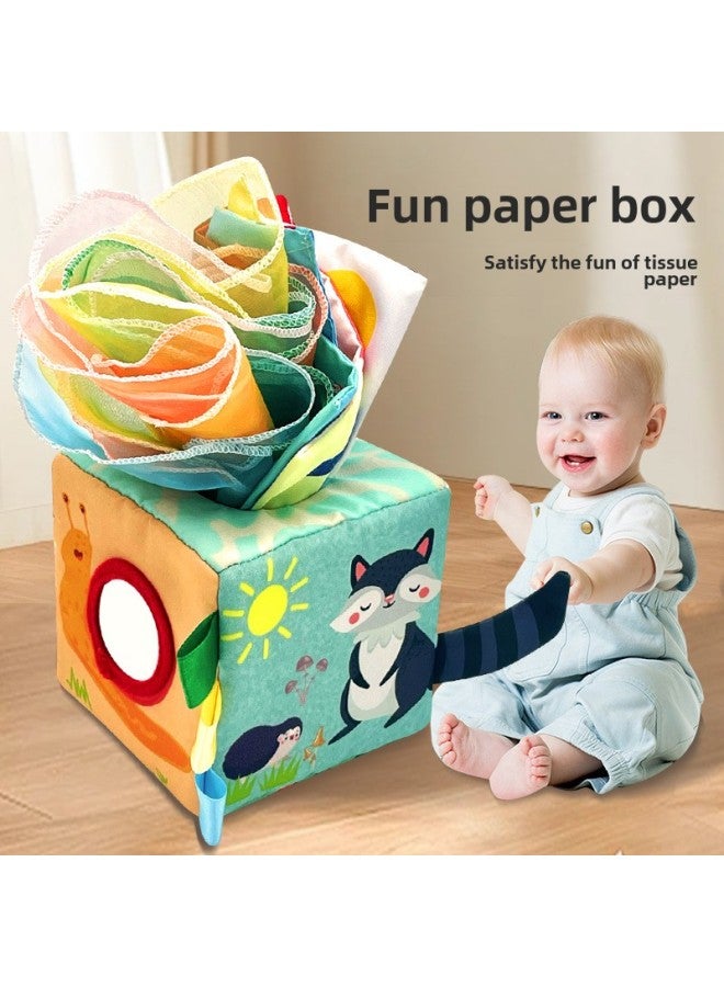 Children's Simulation Suction Tissue Box Baby Tear-free Paper-drawing Toy 1-3 Years Old Early Education Cloth Toy-Specifications:Square Tissue Box + 3 Ring Paper 10 Silk Scarves (75g)  - Image 2