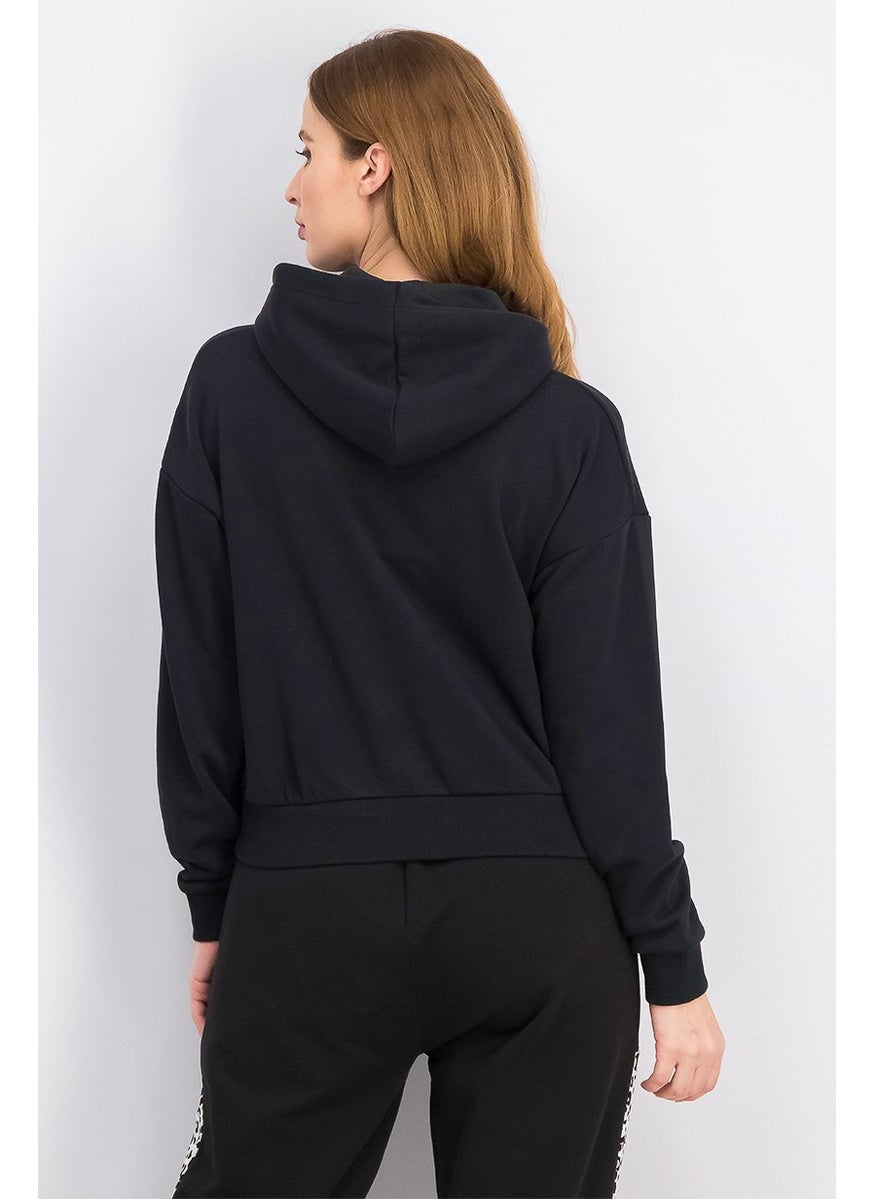 PUMA Women Hood With Drawstring Brand Logo Sweatshirt, Black  - Image 2