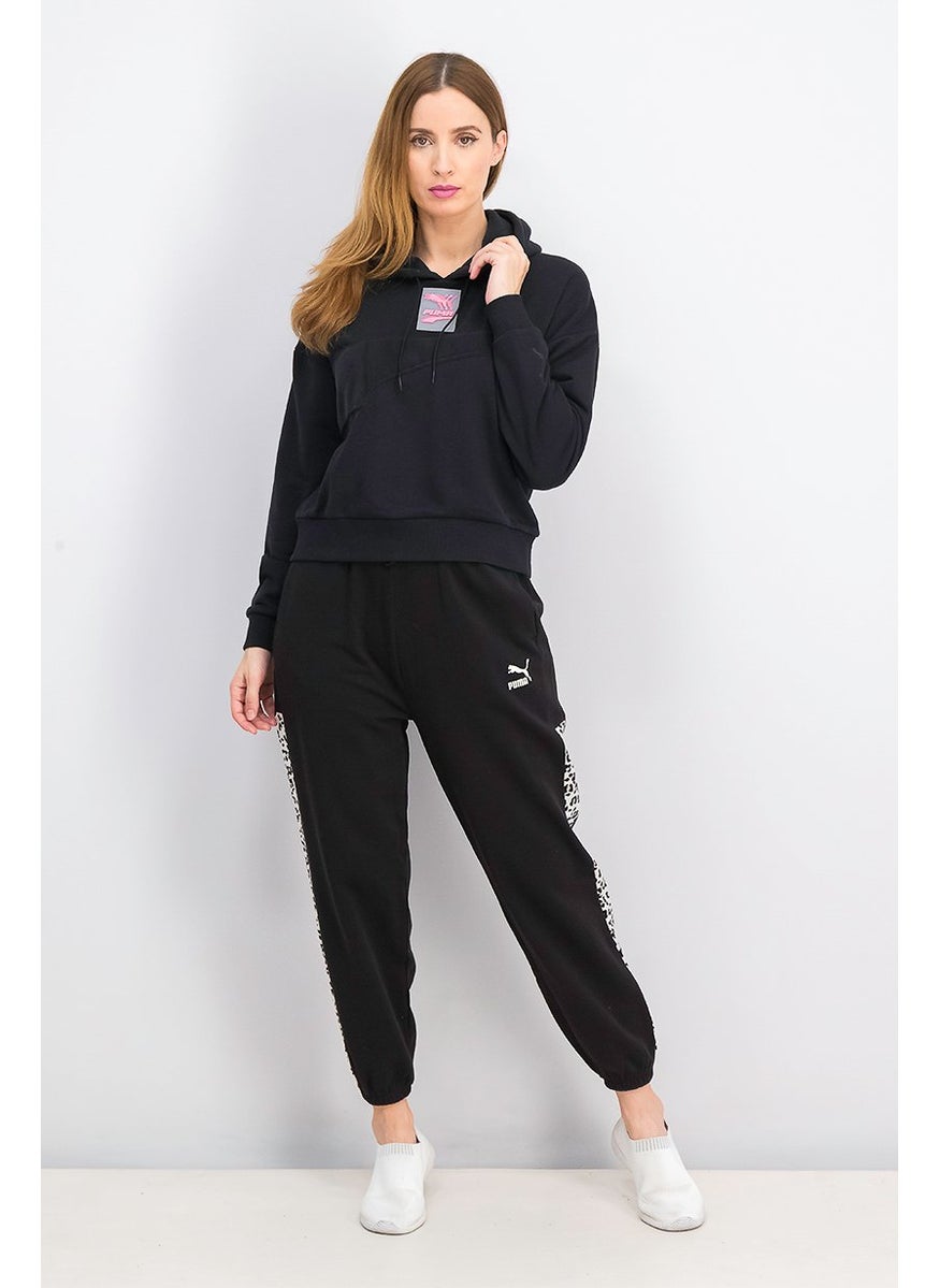 PUMA Women Hood With Drawstring Brand Logo Sweatshirt, Black  - Image 3