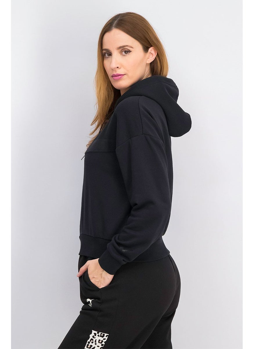 PUMA Women Hood With Drawstring Brand Logo Sweatshirt, Black  - Image 4
