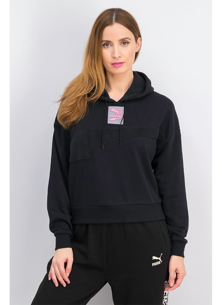 PUMA Women Hood With Drawstring Brand Logo Sweatshirt, Black  - Image 1