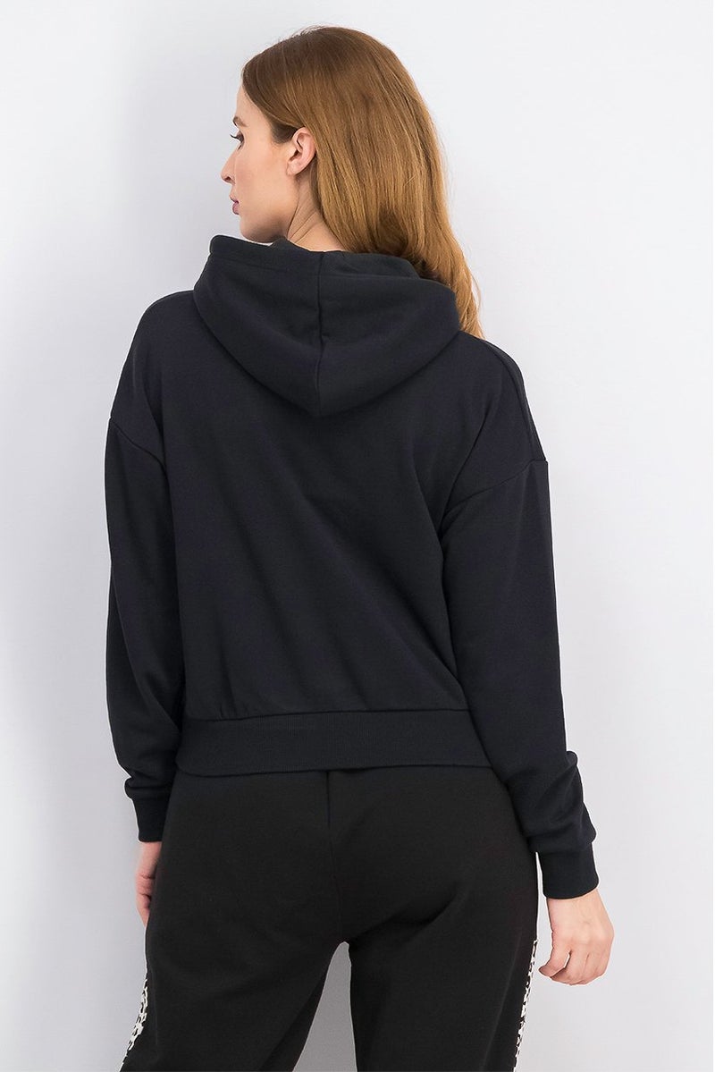 PUMA Women Hood With Drawstring Brand Logo Sweatshirt, Black - Image 2