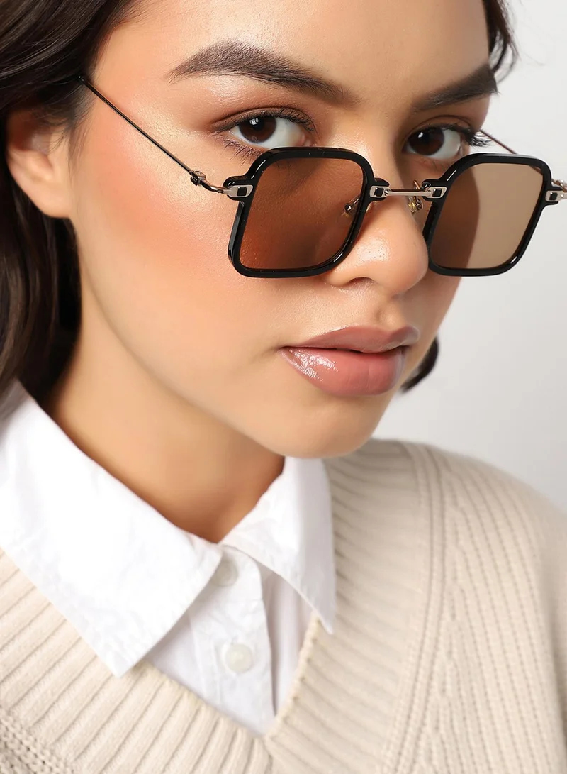 Haute Sauce Brown Lens Black Colour Oversized Sunglasses