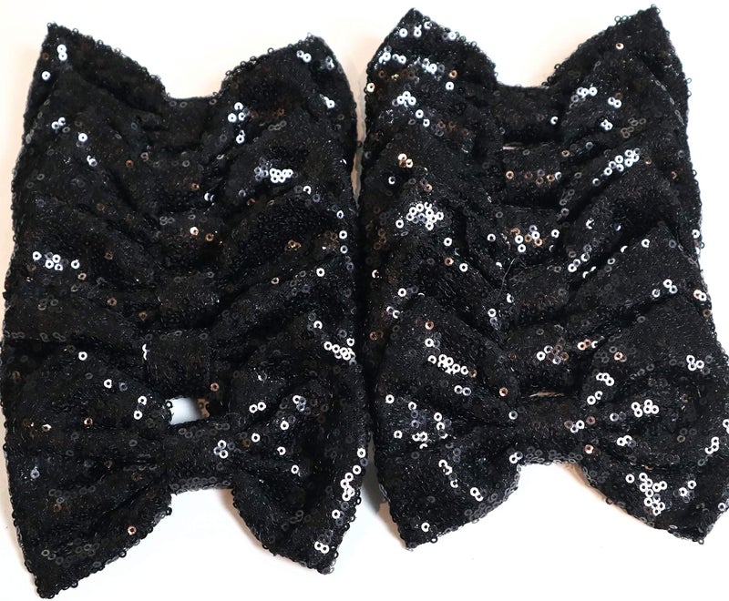 CLGIFT Hair Bow Set of 12 5 Inches Large Sequin Bows No Clips Black