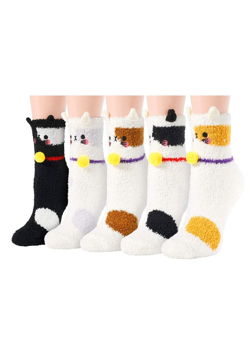 KASTWAVE Women Warm Super Soft Socks 5 Pairs Animal Microfiber Slipper Socks, Casual Home Sleeping Fuzzy Cozy Sock - Image 1
