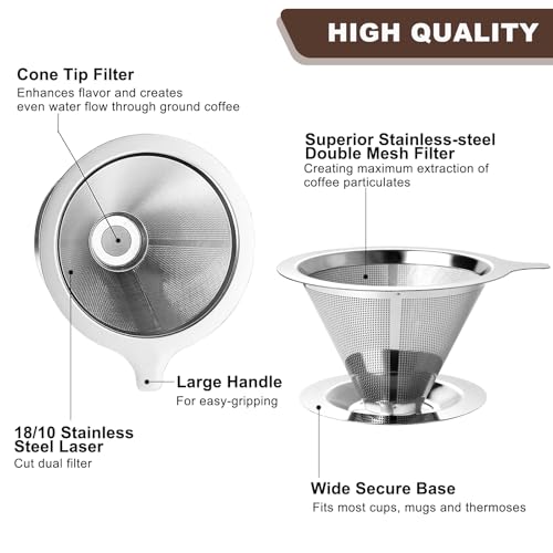 ANNMEXX Upgraded Pour Over Coffee Filter, Coffee Dripper, Paperless Mess Stainless Steel Coffee Filter, Maker One to Two Cup, Keeping Nature Coffee Flavour, Easy to Use and Clean (Large) - Image 4