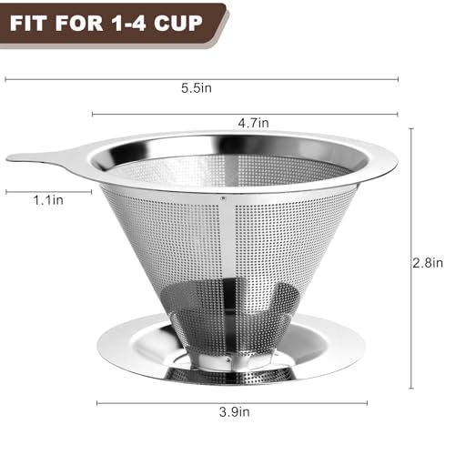ANNMEXX Upgraded Pour Over Coffee Filter, Coffee Dripper, Paperless Mess Stainless Steel Coffee Filter, Maker One to Two Cup, Keeping Nature Coffee Flavour, Easy to Use and Clean (Large) - Image 2