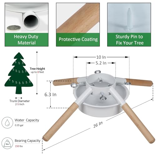 Blissun Christmas Tree Stand for Real Trees, Fits up to 8FT, Xmas Tree Holder and Base Stand, White - Image 2