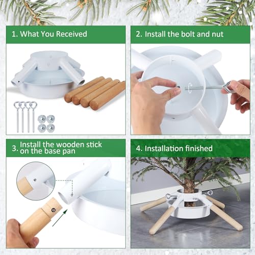Blissun Christmas Tree Stand for Real Trees, Fits up to 8FT, Xmas Tree Holder and Base Stand, White - Image 4