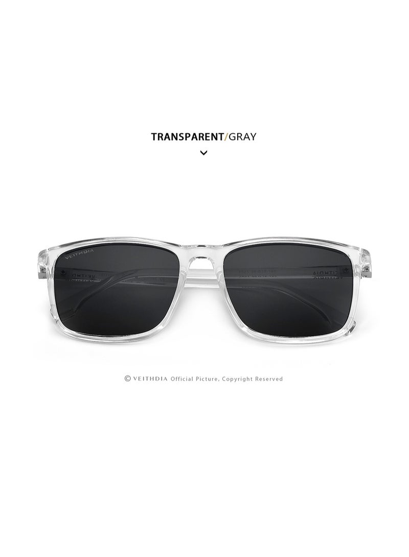 Veithdia Original VEITHDIA Men's Polarized Square Sunglasses, Clear Frame, Grey Lens, UV400 Protection, Fashion Driving Eyewear - Image 2